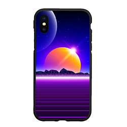 Чехол iPhone XS Max матовый Mountains - sun - space - vaporwave, цвет: 3D-черный