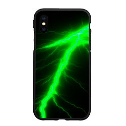 Чехол iPhone XS Max матовый Зеленый разряд молнии, цвет: 3D-черный