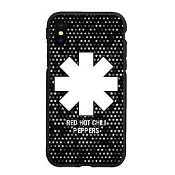 Чехол iPhone XS Max матовый Red Hot Chili Peppers glitch на темном фоне, цвет: 3D-черный