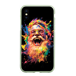 Чехол iPhone XS Max матовый Санта на празднике Холи, цвет: 3D-салатовый