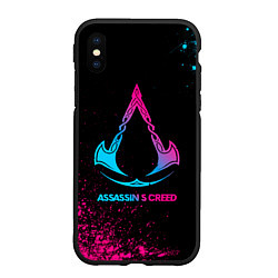 Чехол iPhone XS Max матовый Assassins Creed - neon gradient, цвет: 3D-черный