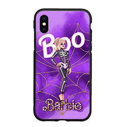 Чехол iPhone XS Max матовый Барби в костюме скелета: паутина и фиолетовый дым, цвет: 3D-черный