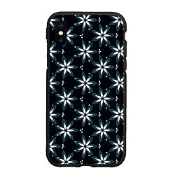 Чехол iPhone XS Max матовый Стилизованные цветы чёрно-синий, цвет: 3D-черный