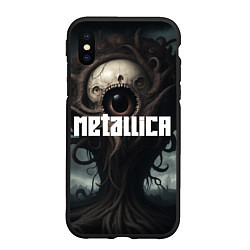 Чехол iPhone XS Max матовый Металлика на фоне одноглазого рок монстра, цвет: 3D-черный