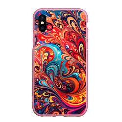 Чехол iPhone XS Max матовый Новая гжель, цвет: 3D-розовый