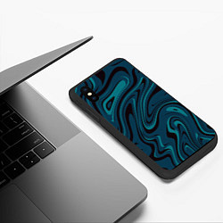 Чехол iPhone XS Max матовый Абстракция сине-зелёная искажённая, цвет: 3D-черный — фото 2