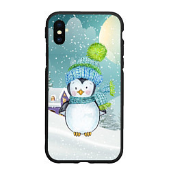 Чехол iPhone XS Max матовый Новогодний пингвин, цвет: 3D-черный