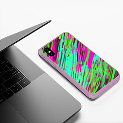 Чехол iPhone XS Max матовый Разноцветные брызги зелёные и розовые, цвет: 3D-сиреневый — фото 2