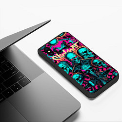 Чехол iPhone XS Max матовый Slipknot на фоне рок черепов, цвет: 3D-черный — фото 2