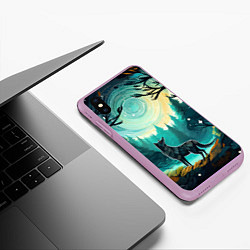 Чехол iPhone XS Max матовый Волк в ночном лесу фолк-арт, цвет: 3D-сиреневый — фото 2