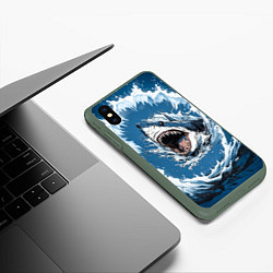 Чехол iPhone XS Max матовый Морда акулы в воде, цвет: 3D-темно-зеленый — фото 2