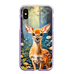 Чехол iPhone XS Max матовый Олененок в волшебном лесу, цвет: 3D-сиреневый