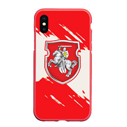 Чехол iPhone XS Max матовый Belarus герб краски, цвет: 3D-красный