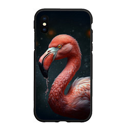 Чехол iPhone XS Max матовый Фламинго с каплями воды, цвет: 3D-черный