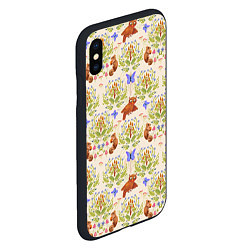 Чехол iPhone XS Max матовый Сказочный лес бурундук и сова в деревьях, цвет: 3D-черный — фото 2