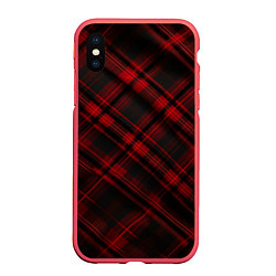 Чехол iPhone XS Max матовый Тёмно-красная шотландская клетка, цвет: 3D-красный