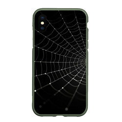 Чехол iPhone XS Max матовый Паутина на черном фоне, цвет: 3D-темно-зеленый