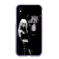 Чехол iPhone XS Max матовый Милая блондинка с большим медведем, цвет: 3D-светло-сиреневый