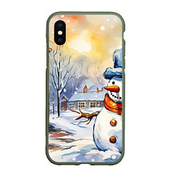 Чехол iPhone XS Max матовый Снеговик новый год