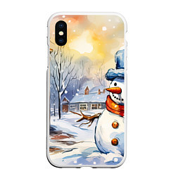 Чехол iPhone XS Max матовый Снеговик новый год