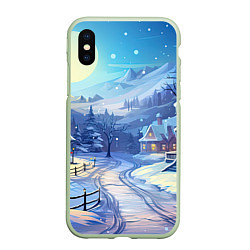 Чехол iPhone XS Max матовый Зимняя новогодняя деревня, цвет: 3D-салатовый