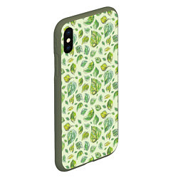 Чехол iPhone XS Max матовый Акварельные листья с узором, цвет: 3D-темно-зеленый — фото 2