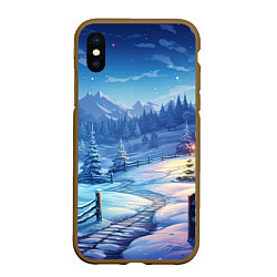 Чехол iPhone XS Max матовый Новогодний пейзаж и горы, цвет: 3D-коричневый
