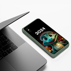 Чехол iPhone XS Max матовый Дракон символ года 2024, цвет: 3D-темно-зеленый — фото 2