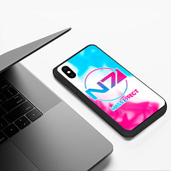 Чехол iPhone XS Max матовый Mass Effect neon gradient style, цвет: 3D-черный — фото 2