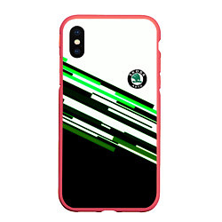 Чехол iPhone XS Max матовый Skoda sport stripes line, цвет: 3D-красный