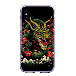 Чехол iPhone XS Max матовый Зеленый дракон, цвет: 3D-светло-сиреневый