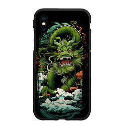 Чехол iPhone XS Max матовый Зеленый дракон символ года, цвет: 3D-черный
