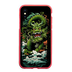 Чехол iPhone XS Max матовый Зеленый дракон символ года, цвет: 3D-красный