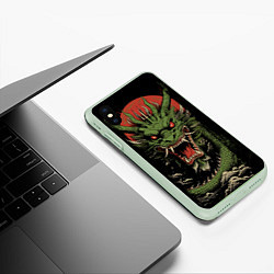 Чехол iPhone XS Max матовый Зеленый дракон с открытой пастью, цвет: 3D-салатовый — фото 2