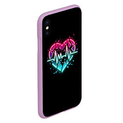 Чехол iPhone XS Max матовый Разбитое сердце с линией пульса со свечением, цвет: 3D-сиреневый — фото 2