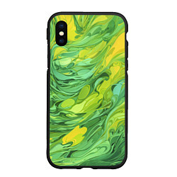 Чехол iPhone XS Max матовый Зелено желтая краска, цвет: 3D-черный