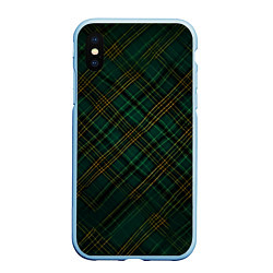 Чехол iPhone XS Max матовый Тёмно-зелёная диагональная клетка в шотландском ст, цвет: 3D-голубой