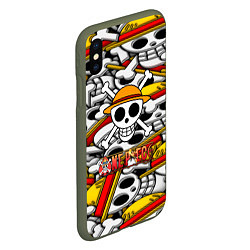 Чехол iPhone XS Max матовый One Piece logo pattern pirat, цвет: 3D-темно-зеленый — фото 2