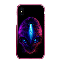 Чехол iPhone XS Max матовый UFO alien head, цвет: 3D-малиновый