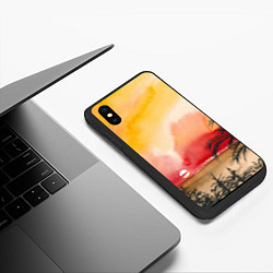 Чехол iPhone XS Max матовый Тропический закат акварель, цвет: 3D-черный — фото 2