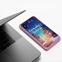 Чехол iPhone XS Max матовый Счастливого рождества новый год, цвет: 3D-малиновый — фото 2