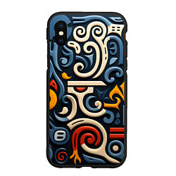 Чехол iPhone XS Max матовый Абстрактный цветной паттерн в славянском стиле, цвет: 3D-черный
