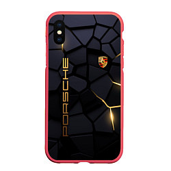 Чехол iPhone XS Max матовый Porsche - плиты с эффектом свечения, цвет: 3D-красный