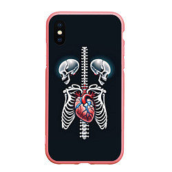 Чехол iPhone XS Max матовый Два сросшихся скелета и сердце, цвет: 3D-баблгам