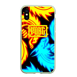 Чехол iPhone XS Max матовый PUBG dgragon flame steel, цвет: 3D-салатовый