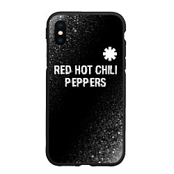 Чехол iPhone XS Max матовый Red Hot Chili Peppers glitch на темном фоне посере, цвет: 3D-черный