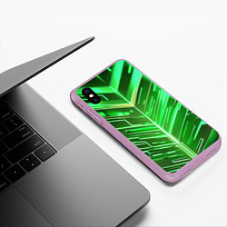 Чехол iPhone XS Max матовый Зелёные неон полосы киберпанк, цвет: 3D-сиреневый — фото 2