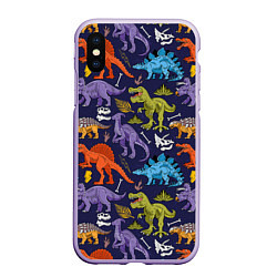 Чехол iPhone XS Max матовый Мультяшные динозавры, цвет: 3D-светло-сиреневый