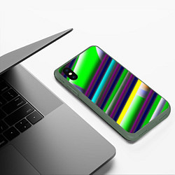Чехол iPhone XS Max матовый Размытые абстрактные полосы, цвет: 3D-темно-зеленый — фото 2