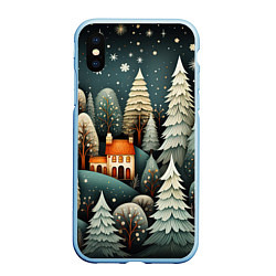 Чехол iPhone XS Max матовый Ночной снегопад в лесу, цвет: 3D-голубой